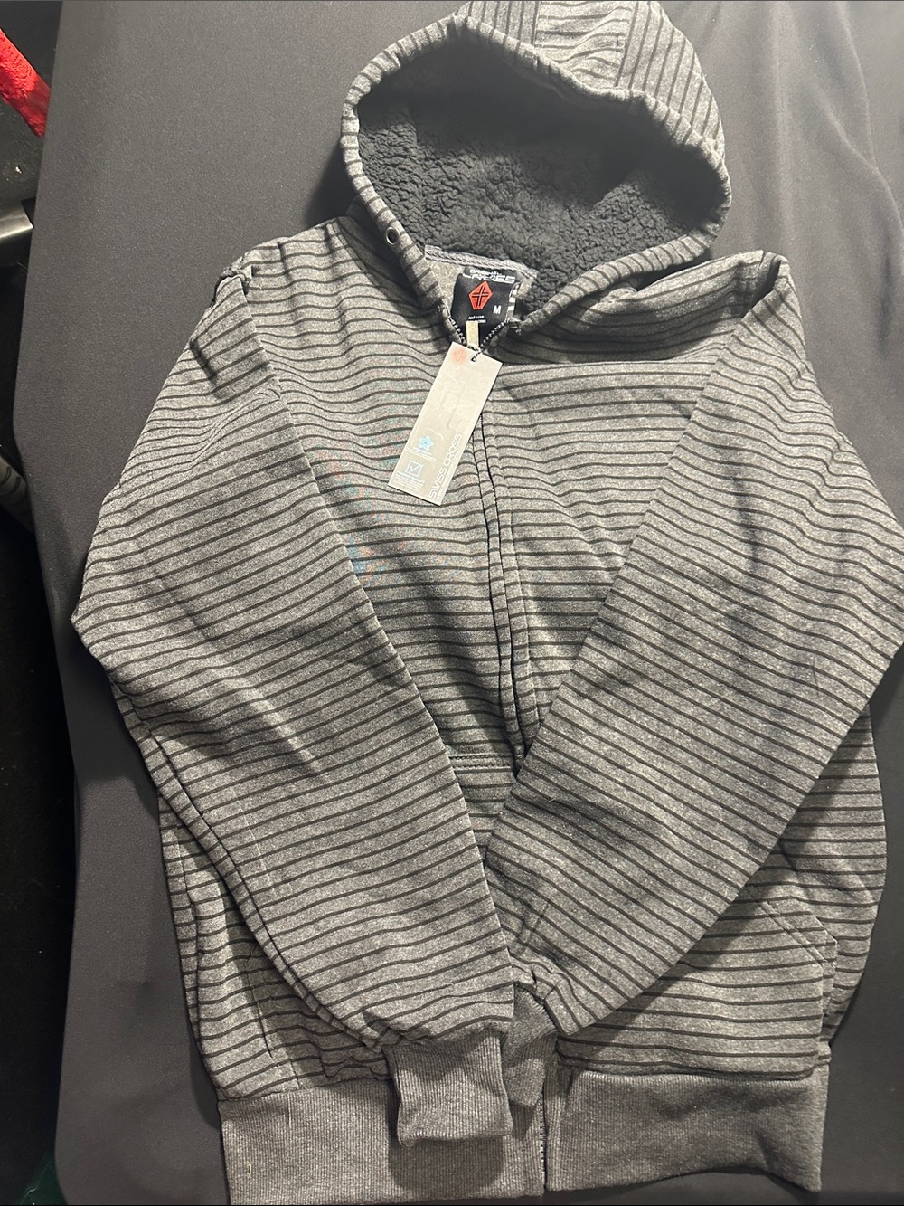 Men's Gray Striped Hooded Zip-Up Sweater - Cozy Lined Pullover